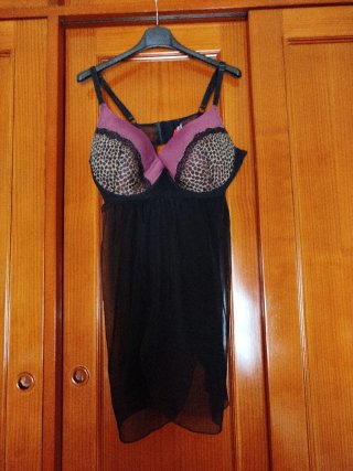 Camisón picardías XXXL negro y morado