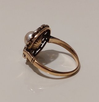 Anillo oro 14k de 1880 con 11 zafiros y perla anti
