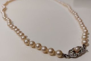 Collar antiguo de 92 perlas de 1950, b. oro y pied