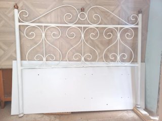 Cabecero Cama 150cm Metal Blanco y Dorado