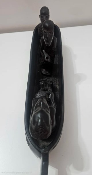 Escultura Canoa Africana Pescadores Ébano 40 cm