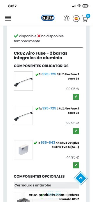 Barras Techo Cruz Airo Fuse Aluminio