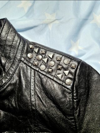 Cazadora Biker Piel Zara TRF Tachuelas
