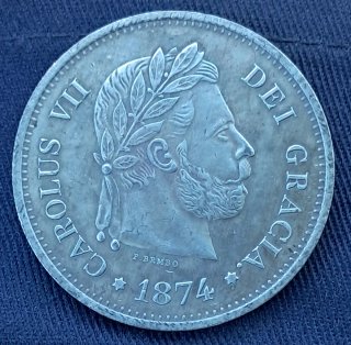 Moneda 5 Pesetas 1874 Carlos VII