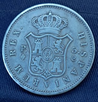 Moneda 5 Pesetas 1874 Carlos VII