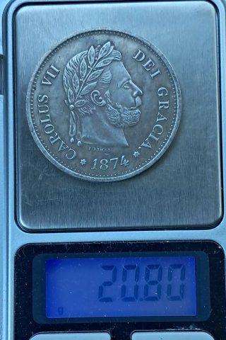 Moneda 5 Pesetas 1874 Carlos VII