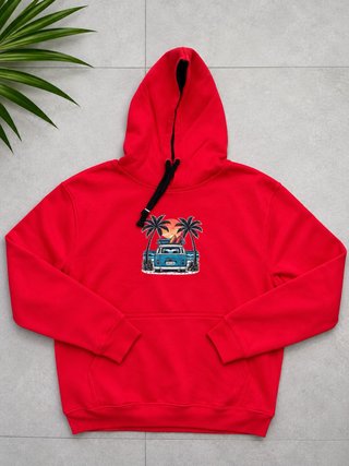 Sudadera Roja con Estampado Tropical