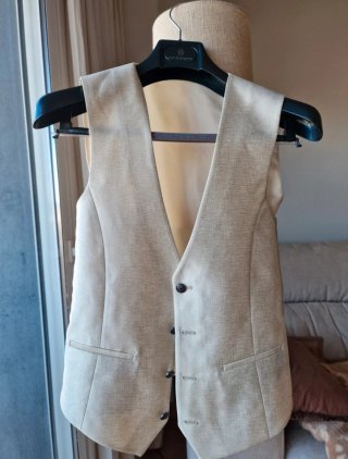 Traje Novio Cuello Mao Verde y Marfil