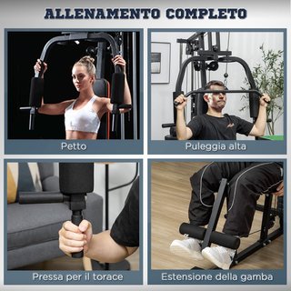 Palestra Multifunzionale per Allenamento Domestico e Professionale, Stazione Fitness in Acciaio con Pesi da 45Kg, 135X103X200Cm, Nero