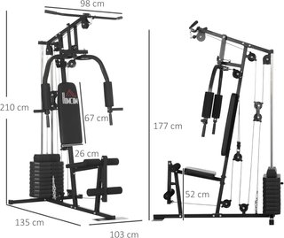 Palestra Multifunzionale per Allenamento Domestico e Professionale, Stazione Fitness in Acciaio con Pesi da 45Kg, 135X103X200Cm, Nero