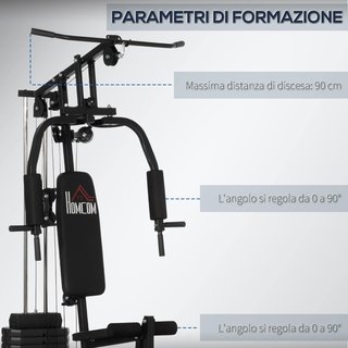 Palestra Multifunzionale per Allenamento Domestico e Professionale, Stazione Fitness in Acciaio con Pesi da 45Kg, 135X103X200Cm, Nero