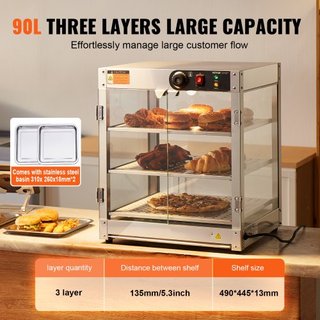 Exhibidor de Comida Caliente Comercial de 3 Niveles, Calentador de Exhibición de Comida de 800W con Luz para Mejorar la Exhibición de Comida, Control de Temperatura de 30℃~85℃, Capacidad Grande de...