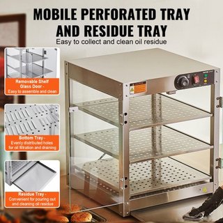 Exhibidor de Comida Caliente Comercial de 3 Niveles, Calentador de Exhibición de Comida de 800W con Luz para Mejorar la Exhibición de Comida, Control de Temperatura de 30℃~85℃, Capacidad Grande de...