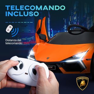 Coche Eléctrico para Niños 3-5Años 12V Licencia Lamborghini Revuelto 3-5Km/H Coche Eléctrico para Niños Puertas de Mariposa, 2 Motores, Suspensiones, Control Remoto, Música, Ruedecillas, Naranja
