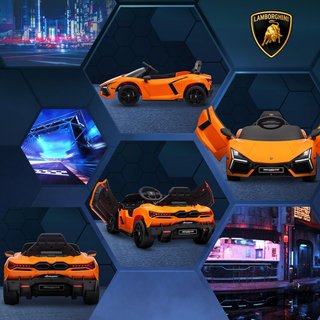 Coche Eléctrico para Niños 3-5Años 12V Licencia Lamborghini Revuelto 3-5Km/H Coche Eléctrico para Niños Puertas de Mariposa, 2 Motores, Suspensiones, Control Remoto, Música, Ruedecillas, Naranja