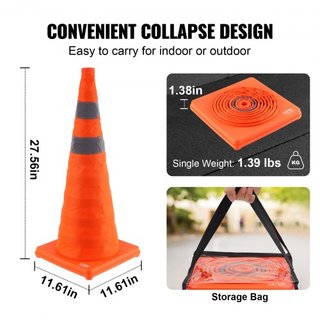 Conos de Seguridad, Paquete de 4 Conos de Tráfico Colapsables de 28 Pulgadas, Conos de Construcción con Collares Reflectantes, Base Ancha y Bolsa de Almacenamiento, para Control de Tráfico, Entren...