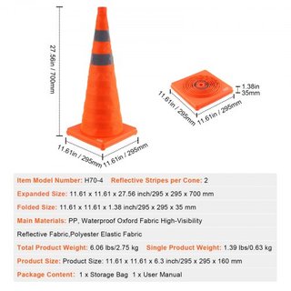 Conos de Seguridad, Paquete de 4 Conos de Tráfico Colapsables de 28 Pulgadas, Conos de Construcción con Collares Reflectantes, Base Ancha y Bolsa de Almacenamiento, para Control de Tráfico, Entren...