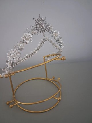 Tocado Tiara Novia Plata y Perlas