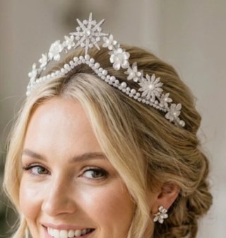 Tocado Tiara Novia Plata y Perlas