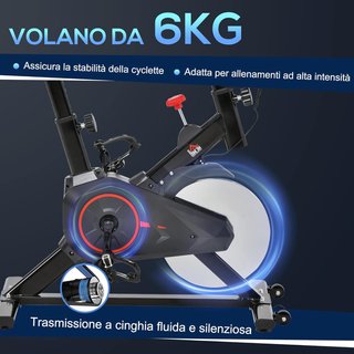 Cyclette Para Casa Con Resistencia Regulable, Cyclette Profesional De Cámara Con Silla Y Manillar Regulables, Monitor LCD, Sensor De Frecuencia Cardíaca, Soporte Para Celular Y Volante De 6Kg, Max...