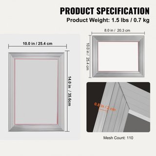 Kit de Serigrafía, 2 Piezas de Marcos de Serigrafía de Aluminio 8x10/10x14in Malla de 110 Cuentas, 2 Cintas y Raspadores de Serigrafía y Películas de Transparencia para Impresión DIY en Camisetas
