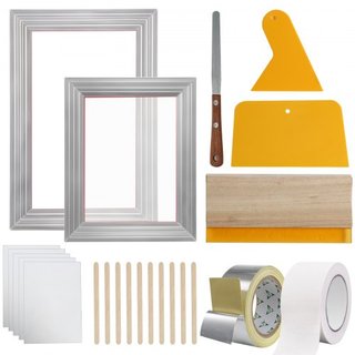 Kit de Serigrafía, 2 Piezas de Marcos de Serigrafía de Aluminio 8x10/10x14in Malla de 110 Cuentas, 2 Cintas y Raspadores de Serigrafía y Películas de Transparencia para Impresión DIY en Camisetas