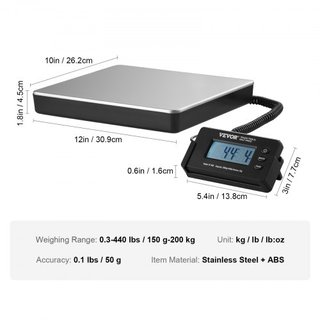 Báscula de Envío Báscula Postal Digital 199.6 kg x 48 g, Paquete AC/DC LCD