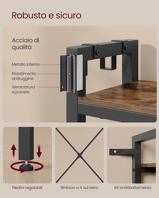 Porta abiti con Banco Scarpiera e 5 Ripiani Organizzatori, 9 Ganci, 6 Ganci Laterali, 40 x 120 x 190 cm, Marrone Vintage e Nero Tinta HSR426B01