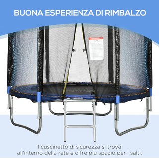 Trampolín Elástico Con Escalera Y Red De Seguridad, Tapete Elástico De Acero Y Plástico Con 3 Patas En U, Ø180X200 Cm, Azul