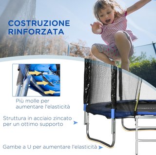 Trampolín Elástico Con Escalera Y Red De Seguridad, Tapete Elástico De Acero Y Plástico Con 3 Patas En U, Ø180X200 Cm, Azul