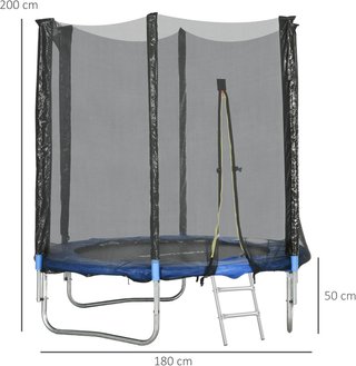 Trampolín Elástico Con Escalera Y Red De Seguridad, Tapete Elástico De Acero Y Plástico Con 3 Patas En U, Ø180X200 Cm, Azul