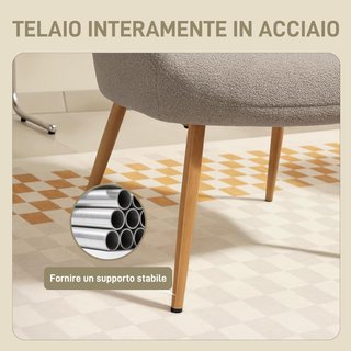Poltrona moderna imbottita per soggiorno, poltrona per camera in tessuto Sherpa con schienale alto e braccioli, poltrona relax con struttura in acciaio per soggiorno, grigio chiaro