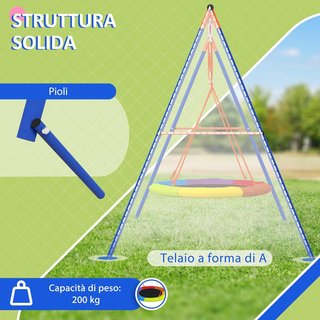 Trampolino da Giardino per Bambini, Forma Nido per 1-2 Bambini con Struttura in A in Metallo Rinforzato, 196X172X180Cm, Multicolore