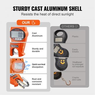 Báscula Digital de Grúa, 660 lbs/300 kg, Báscula Colgante Industrial de Alta Resistencia con Caja de Aluminio Fundido y Pantalla LCD, Grúa Mini Portátil con Ganchos para Granja, Caza, Pesca, Exter...