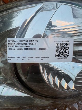 Faro Proiettore Toyota Yaris Verso Anteriore Sx