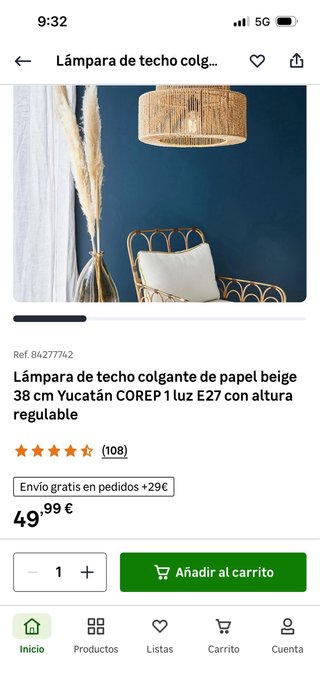 Lámpara de techo ratán Yucatan