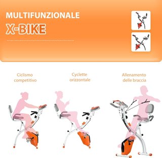 Bicicleta Plegable 2 en 1, Resistencia Magnética Ajustable 8 Niveles, Bicicleta de Casa Silenciosa con Sensor de Frecuencia Cardíaca, Elásticos para Brazos, Pantalla LCD, Volante de 2.5Kg