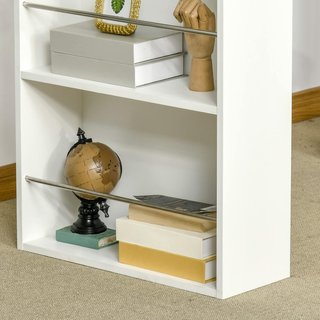 Tavolo Bar Con 3 Ripiani E Barre Di Protezione, Piano Cucina In Acciaio E Truciolare, 112X57X106 Cm, Bianco
