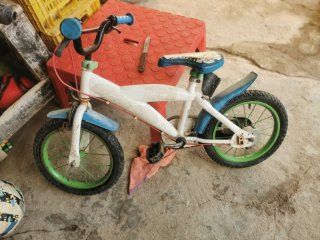 Bicicleta infantil blanca y azul