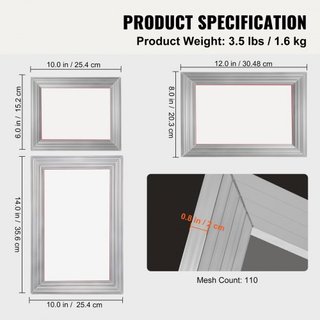 Kit de Serigrafía, 3 Piezas de Marcos de Serigrafía de Aluminio 6x10/8x12/10x14 pulgadas, Malla de 110 Cuentas, 5 Brillos y Raspadores de Serigrafía y Películas de Transparencia para Impresión de ...