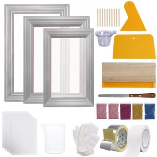 Kit de Serigrafía, 3 Piezas de Marcos de Serigrafía de Aluminio 6x10/8x12/10x14 pulgadas, Malla de 110 Cuentas, 5 Brillos y Raspadores de Serigrafía y Películas de Transparencia para Impresión de ...