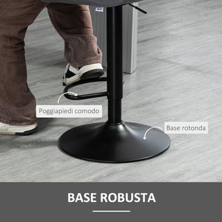 Set di 2 Sgabelli da Bar Alti Regolabili, Sgabelli da Cucina Alti con Sedile Ergonomico e Poggiapiedi in Effetto Velluto e Metallo, 47x51.5x92-114 cm, Grigio