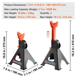 Soportes de Gato, Soportes de Gato de 3 Toneladas (6,000 lbs) de Capacidad, Altura Ajustable de 10.8-16.3 pulgadas, para levantar SUV, Camioneta, Coche y UTV/ATV, Rojo, 1 Par