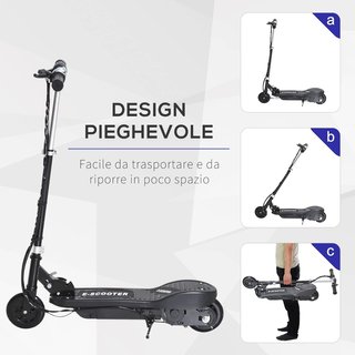 Patinete Eléctrico Plegable para Niños de 120W, Velocidad Máx 12Km/H y Capacidad 50Kg, 74X36X69-91 Cm, Negro