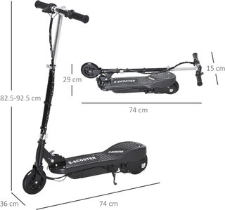 Patinete Eléctrico Plegable para Niños de 120W, Velocidad Máx 12Km/H y Capacidad 50Kg, 74X36X69-91 Cm, Negro