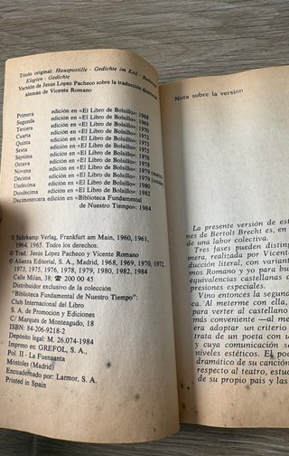 Bertolt Brecht Poemas y Canciones 1984 -antiguo