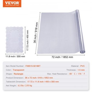 Protector de Mesa Transparente, Cubierta de Mesa de 36" x 72", Mantel de Plástico PVC de 1.5 mm de Grosor, Protector de Escritorio Impermeable para Escritorio, Mesa de Café, Mesa de Comedor