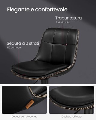 Set di 2 Sgabelli da Bar, Sedie Girevoli Regolabili in Altezza, Imbottitura in PU, Sedie da Cucina con Schienale e Poggiapiedi, Sala da Pranzo, Barra, Acciaio, Nero Tinta LJB095B01
