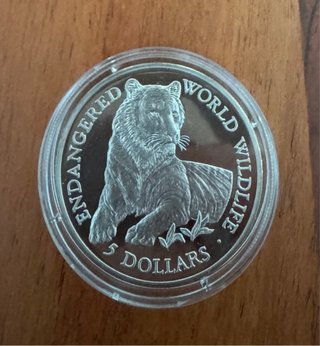 Moneda Islas Cook 5 Dólares Tigre 1990