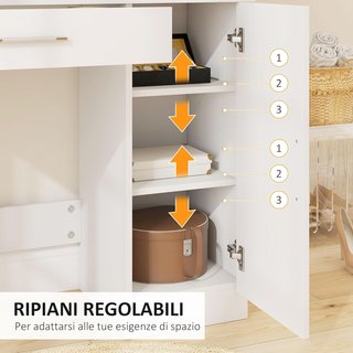 Specchio per trucco, tavolo da trucco con cassetto, armadio, ripiani aperti e ripiano regolabile, toeletta per camera da letto, moderna, 90X38X138 cm, bianca